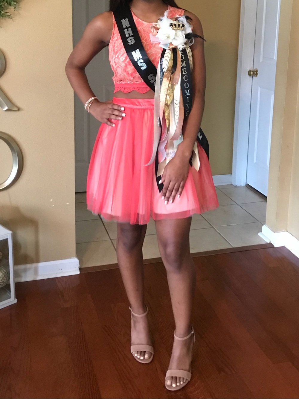 Coral Two Piece Homecoming Dress!